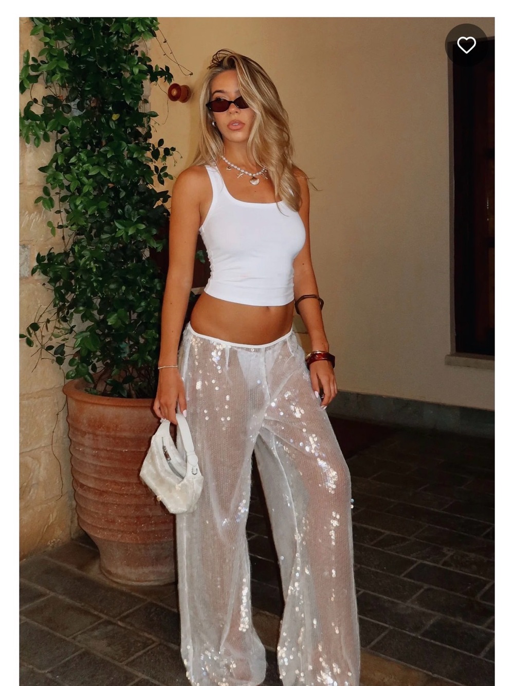 NWT White Fox Boutique White Sequin Sheer Wide-Leg Pants